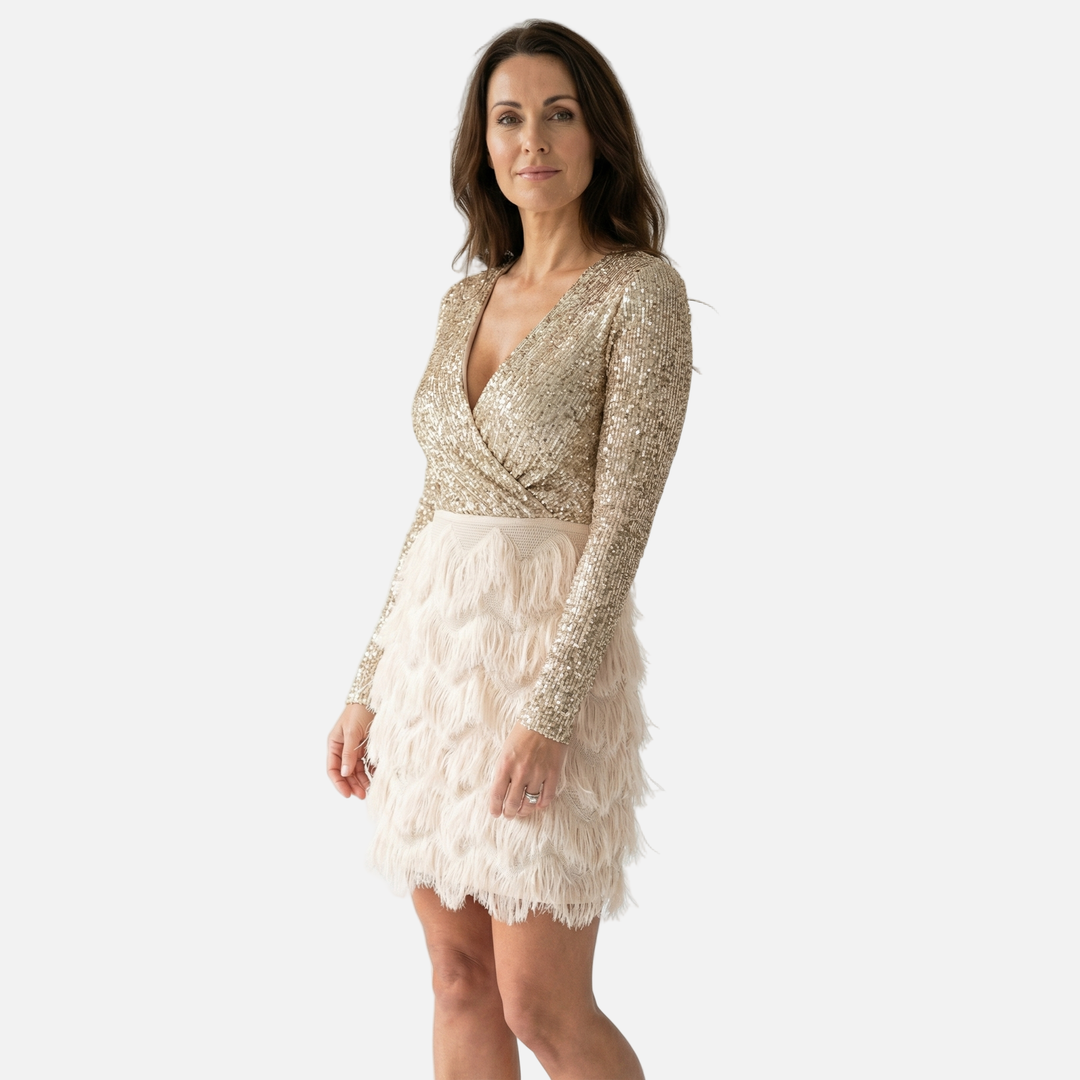 Freya | Sparkly Sequin Mini Dress with Layered Fringe
