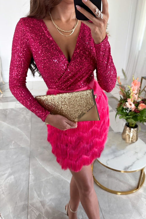Sylvie | Sparkly Sequin Mini Dress with Layered Fringe