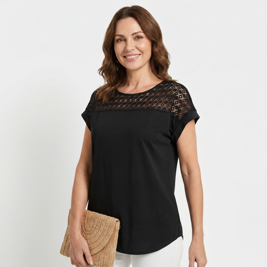 Thea | Floral Lace Shoulder Batwing Top