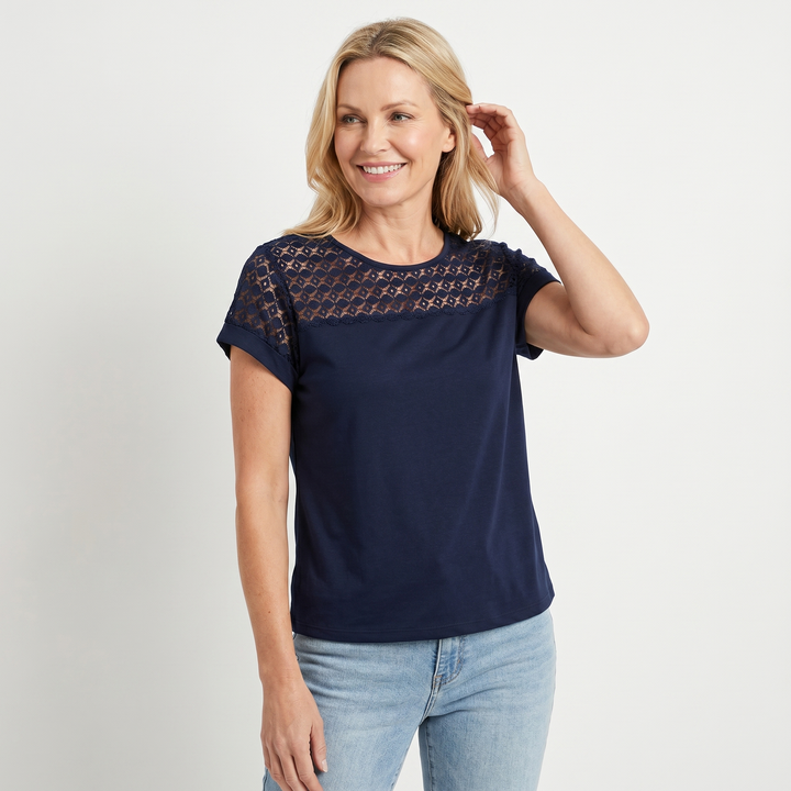 Thea | Floral Lace Shoulder Batwing Top