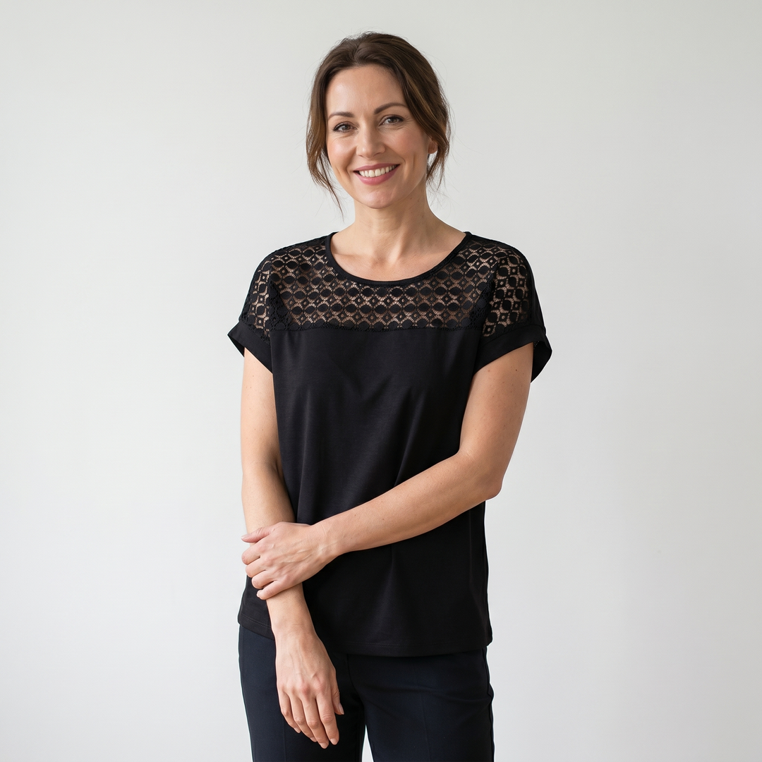 Thea | Floral Lace Shoulder Batwing Top