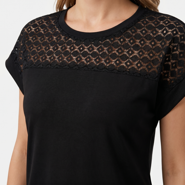 Thea | Floral Lace Shoulder Batwing Top
