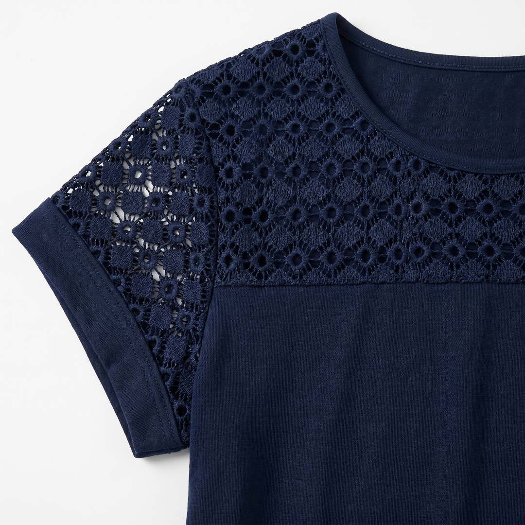 Thea | Floral Lace Shoulder Batwing Top