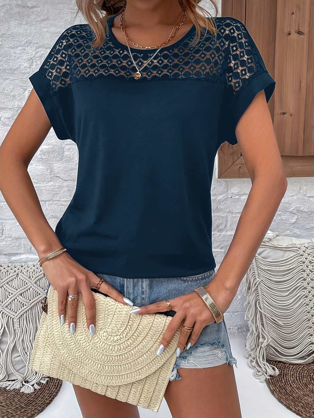 Thea | Floral Lace Shoulder Batwing Top