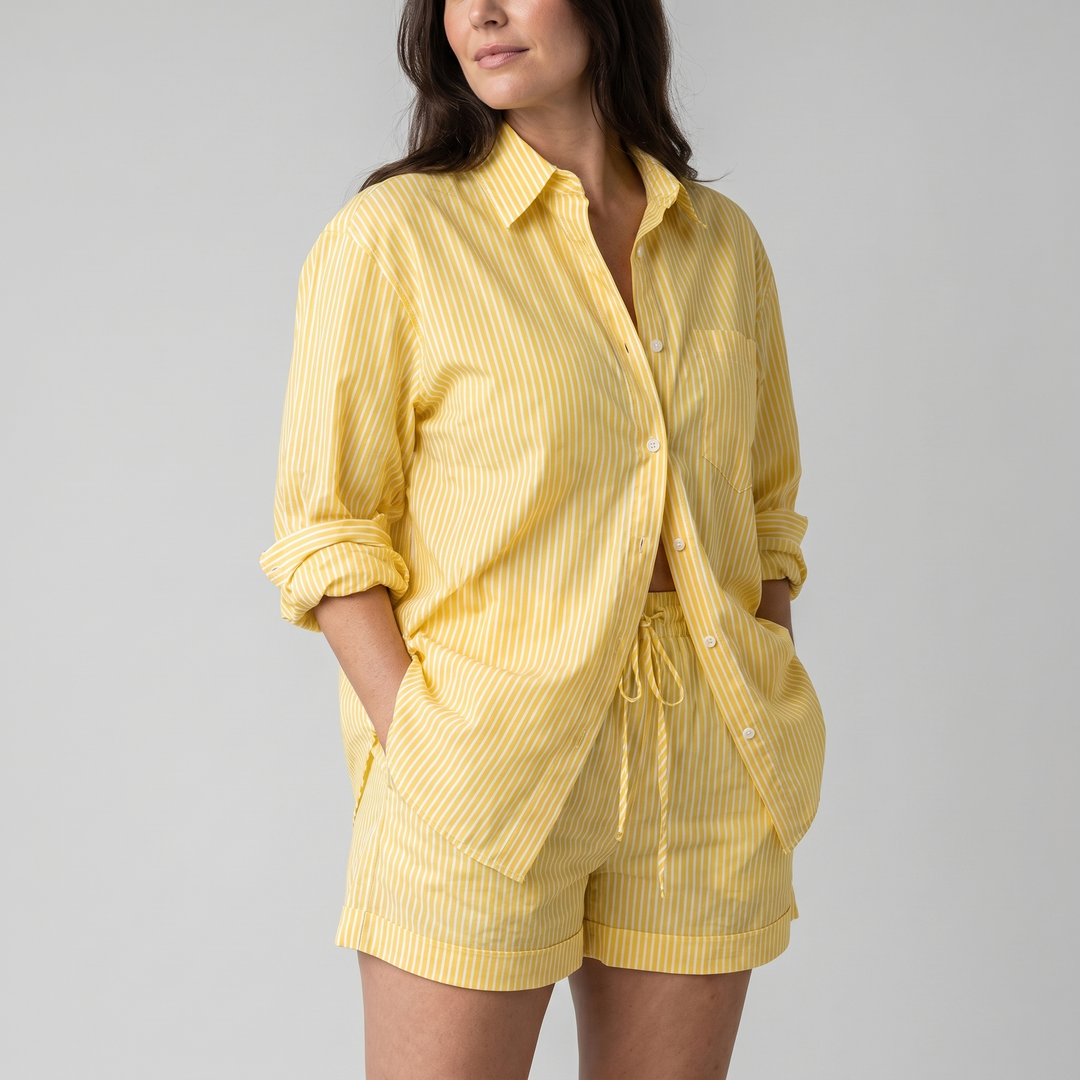 Nora | Shirt & Shorts Set – Striped Cotton with Drawstring