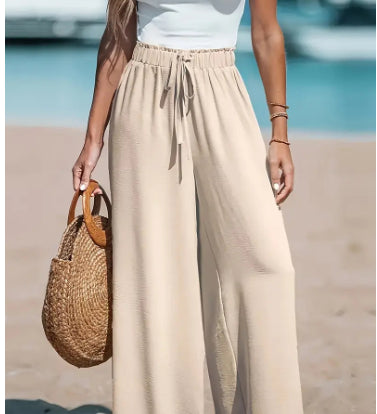 Amelia | Summer Wide Leg Linen Pants with Drawstring