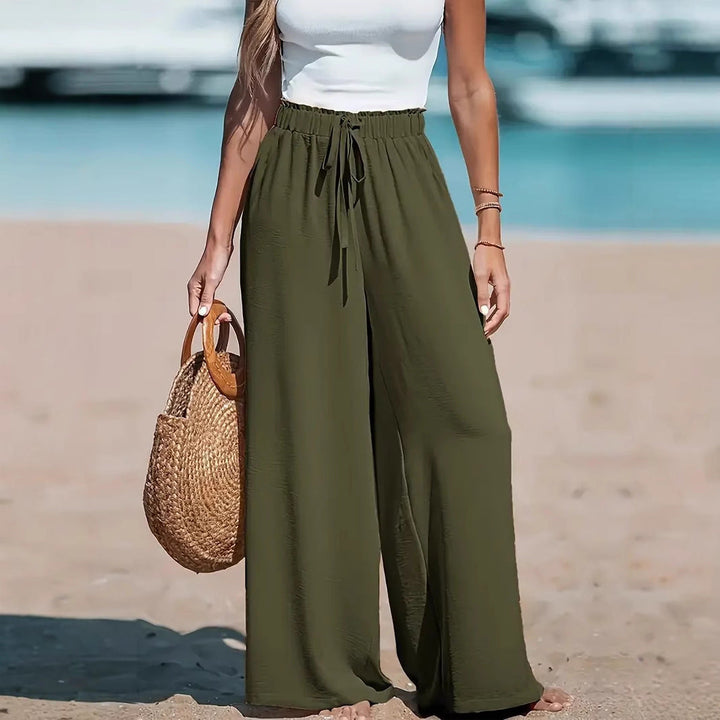Amelia | Summer Wide Leg Linen Pants with Drawstring