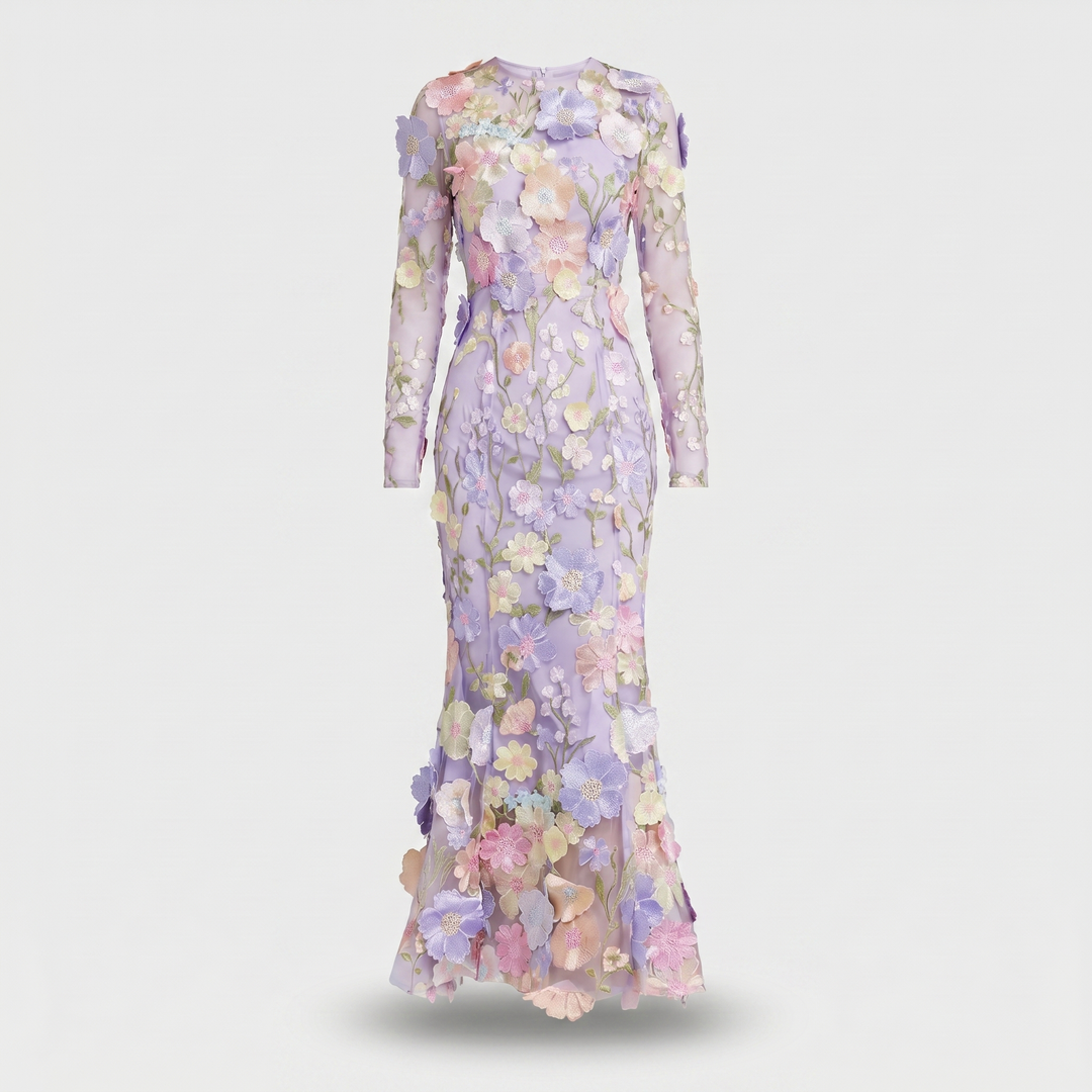 Amelia | Tulle Floral Evening Dress with 3D Appliques