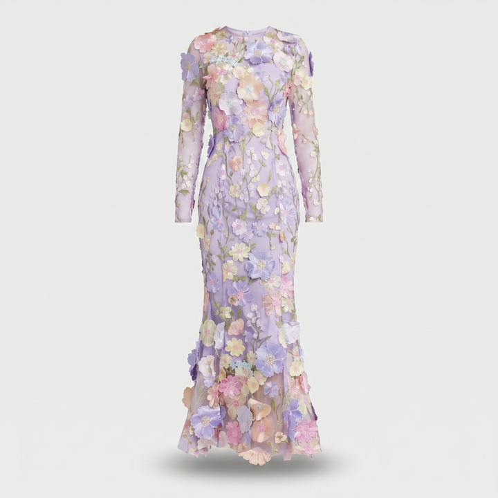Amelia | Tulle Floral Evening Dress with 3D Appliques