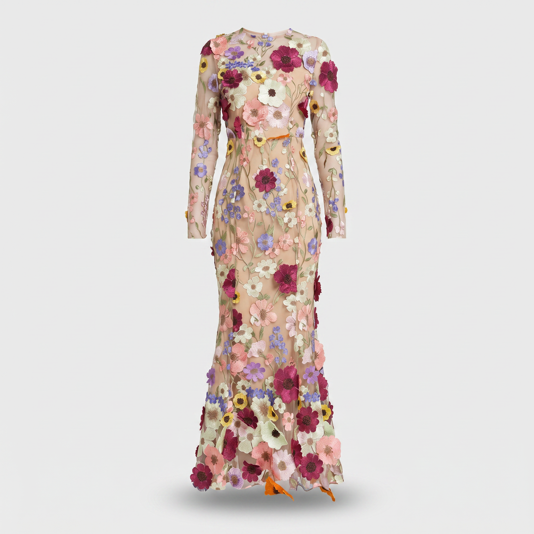 Amelia | Tulle Floral Evening Dress with 3D Appliques