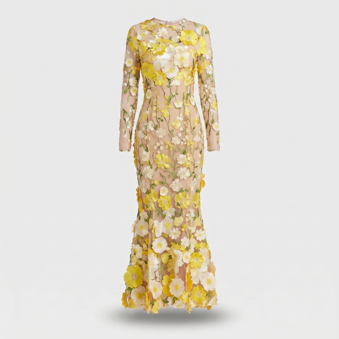Amelia | Tulle Floral Evening Dress with 3D Appliques