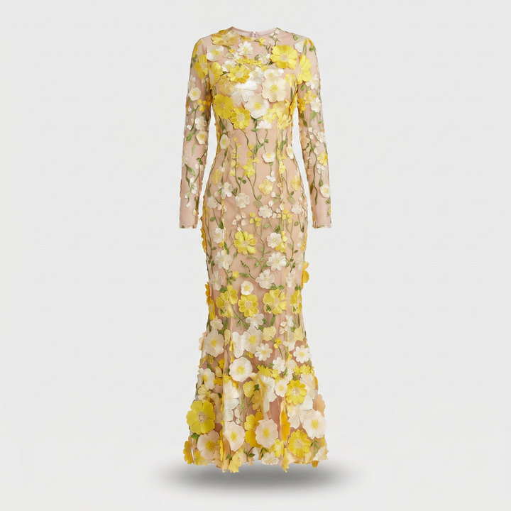 Amelia | Tulle Floral Evening Dress with 3D Appliques