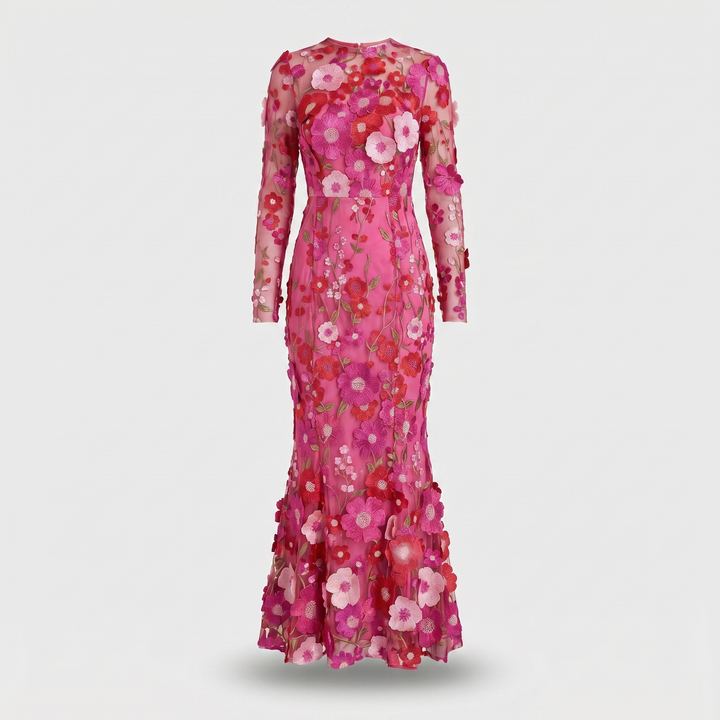Amelia | Tulle Floral Evening Dress with 3D Appliques