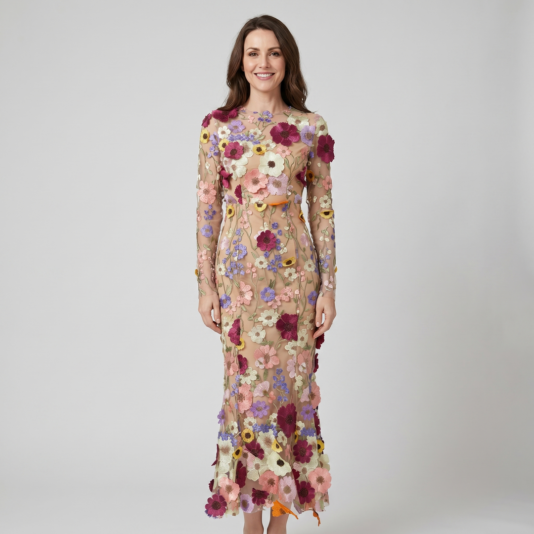 Amelia | Tulle Floral Evening Dress with 3D Appliques