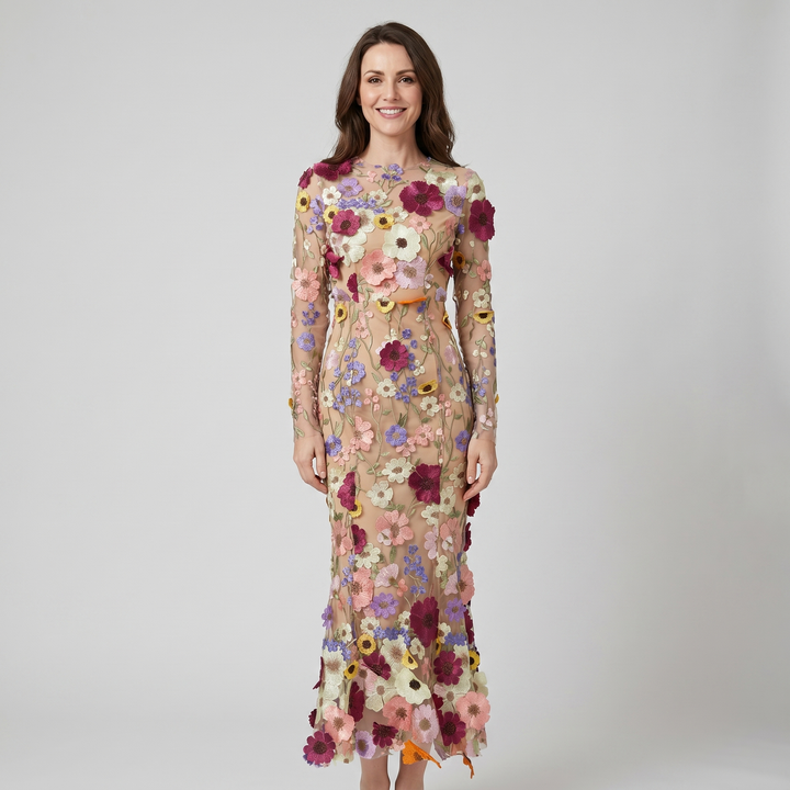 Amelia | Tulle Floral Evening Dress with 3D Appliques