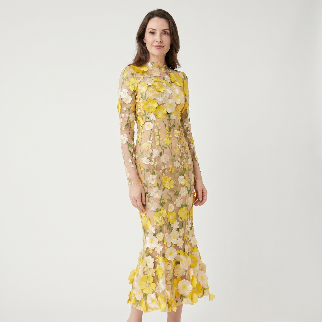 Amelia | Tulle Floral Evening Dress with 3D Appliques