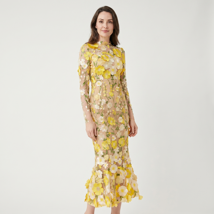 Amelia | Tulle Floral Evening Dress with 3D Appliques