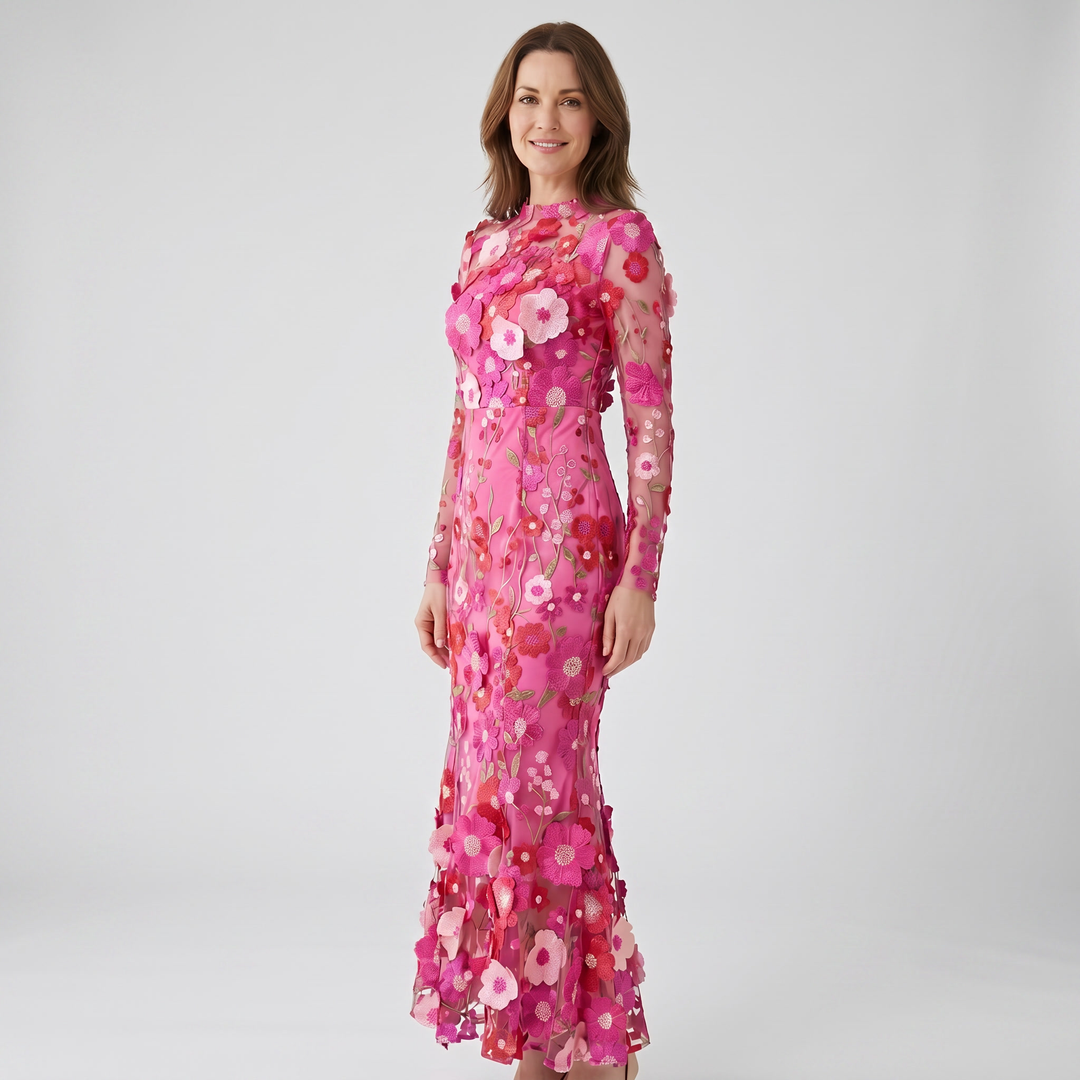 Amelia | Tulle Floral Evening Dress with 3D Appliques