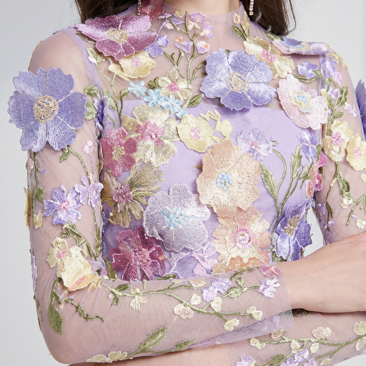 Amelia | Tulle Floral Evening Dress with 3D Appliques