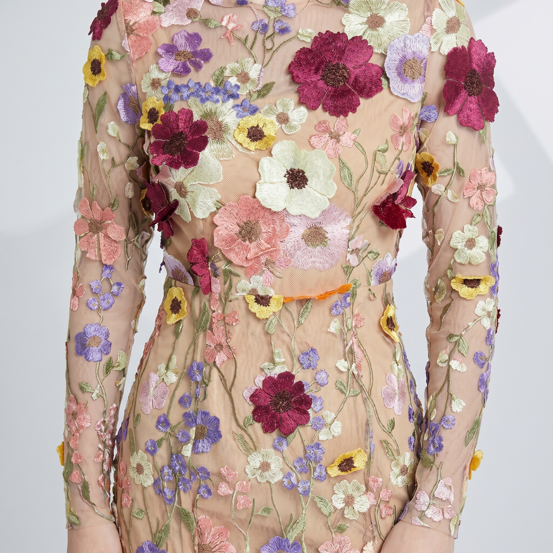Amelia | Tulle Floral Evening Dress with 3D Appliques