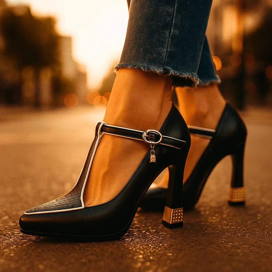 Grace - Pointed Toe T-Strap Heels
