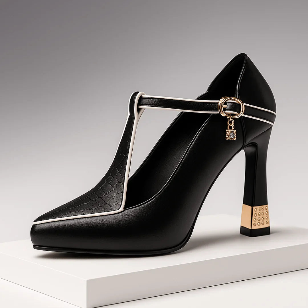 Grace - Pointed Toe T-Strap Heels