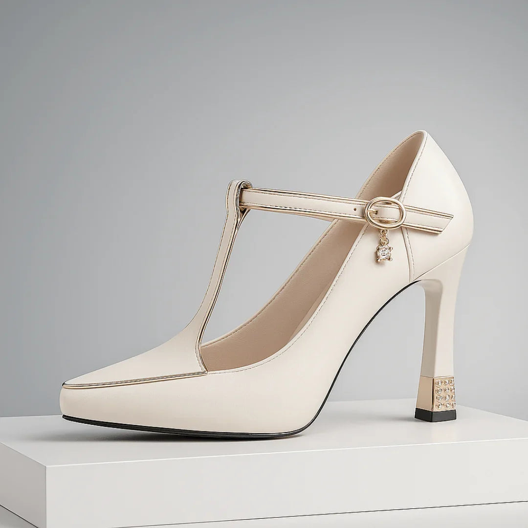 Grace - Pointed Toe T-Strap Heels