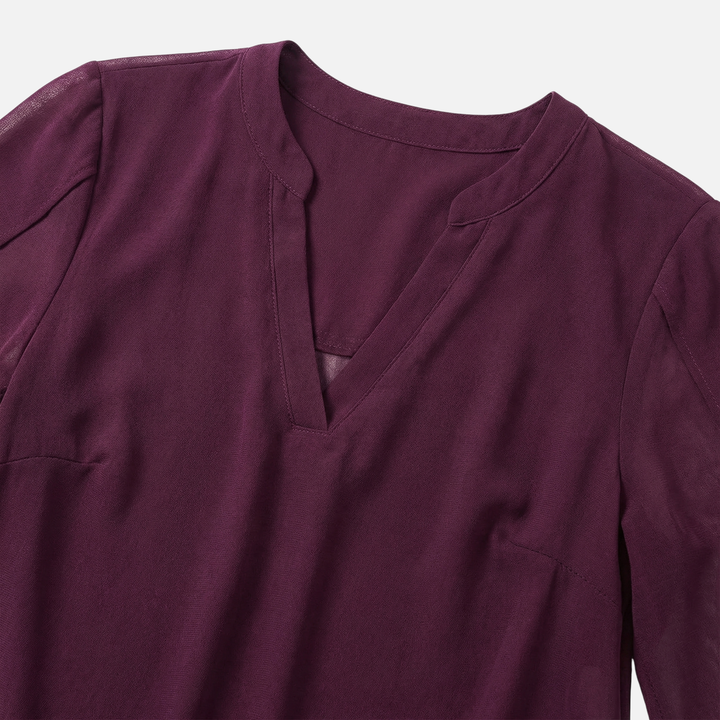 Sofia | V-Neck Slit Sleeve Tiered Hem Chiffon Top