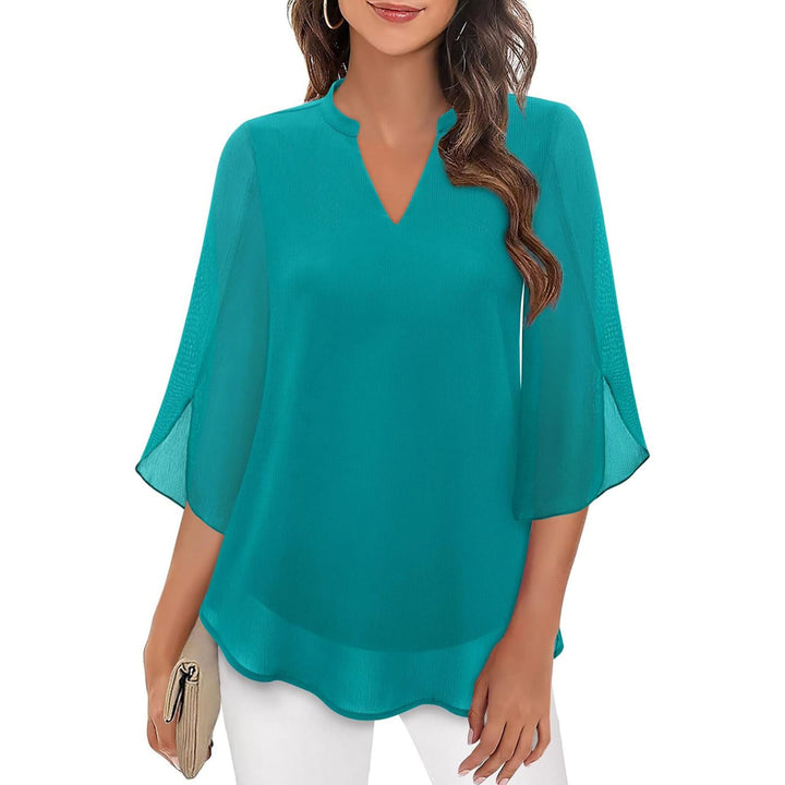 Sofia | V-Neck Slit Sleeve Tiered Hem Chiffon Top