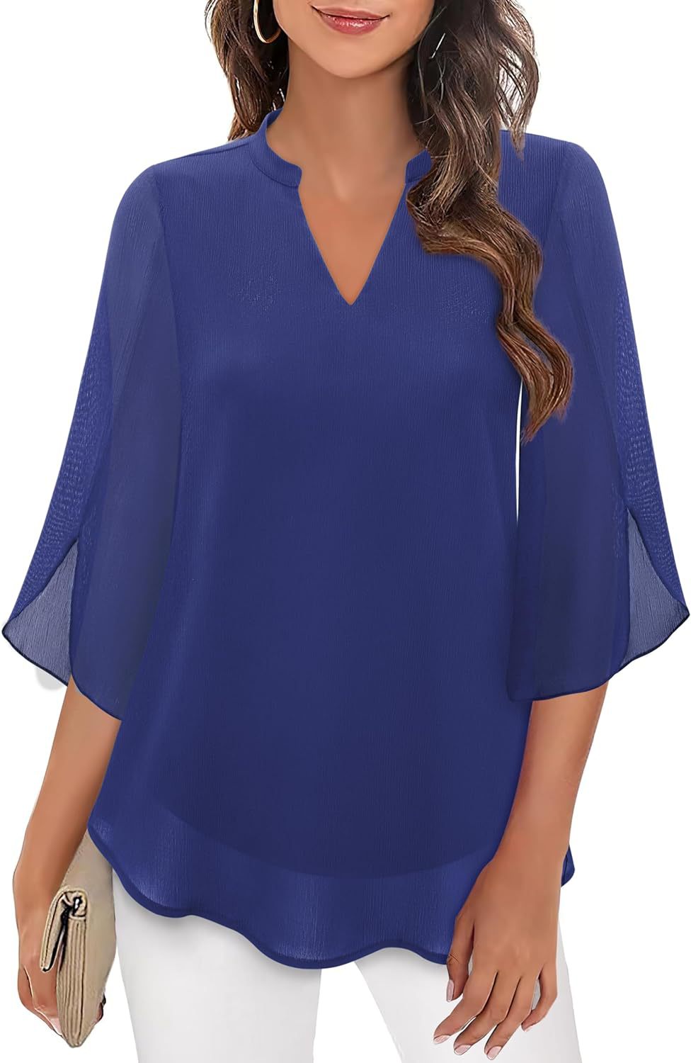Sofia | V-Neck Slit Sleeve Tiered Hem Chiffon Top