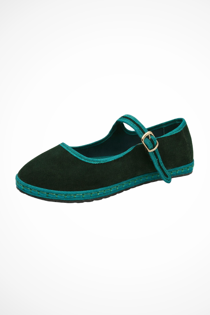 Bella | Velvet Mary Jane Ballet Flats with Round Toe and Buckle