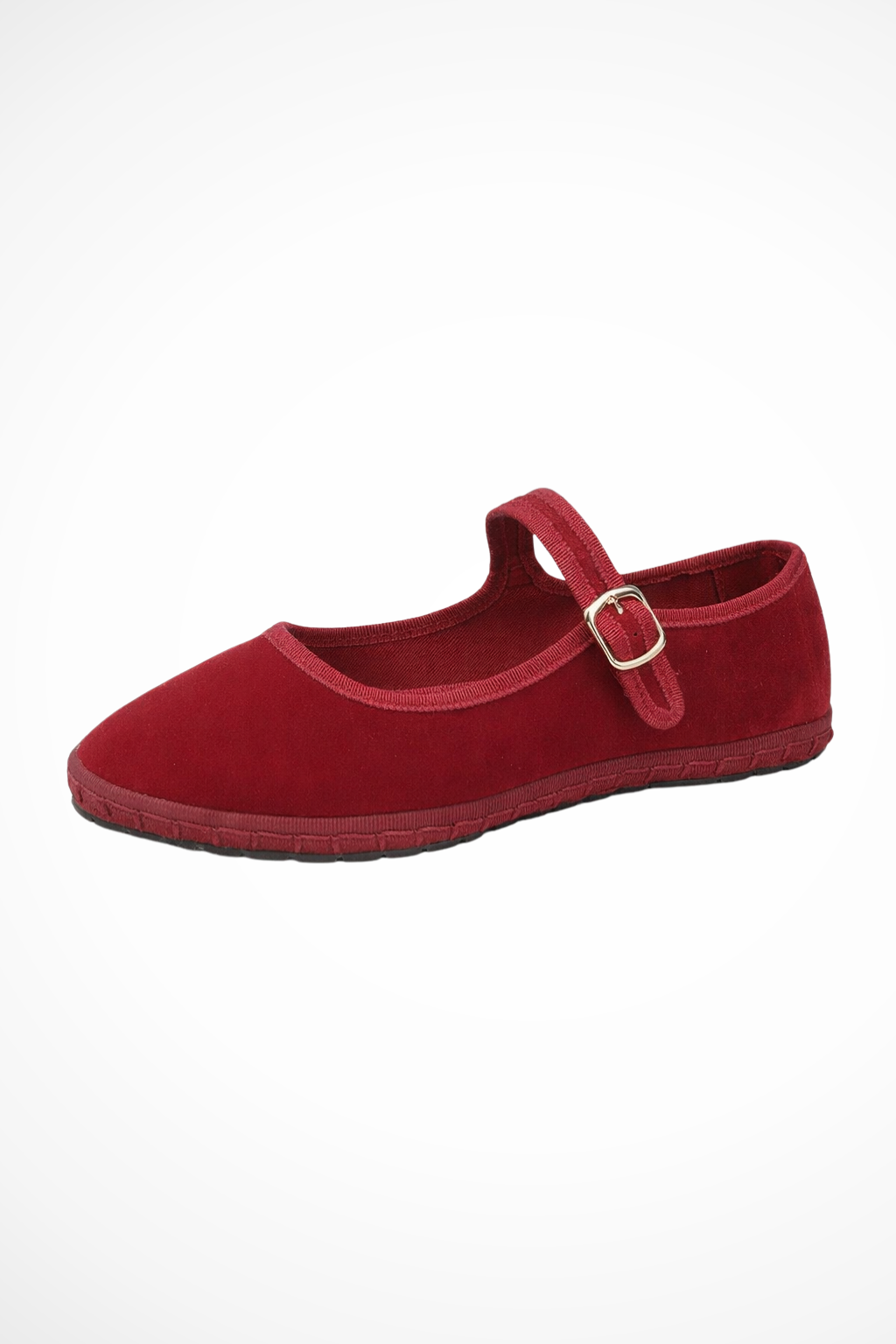 Bella | Velvet Mary Jane Ballet Flats with Round Toe and Buckle