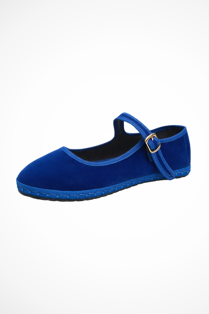 Bella | Velvet Mary Jane Ballet Flats with Round Toe and Buckle
