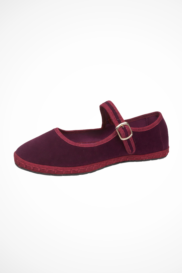 Bella | Velvet Mary Jane Ballet Flats with Round Toe and Buckle