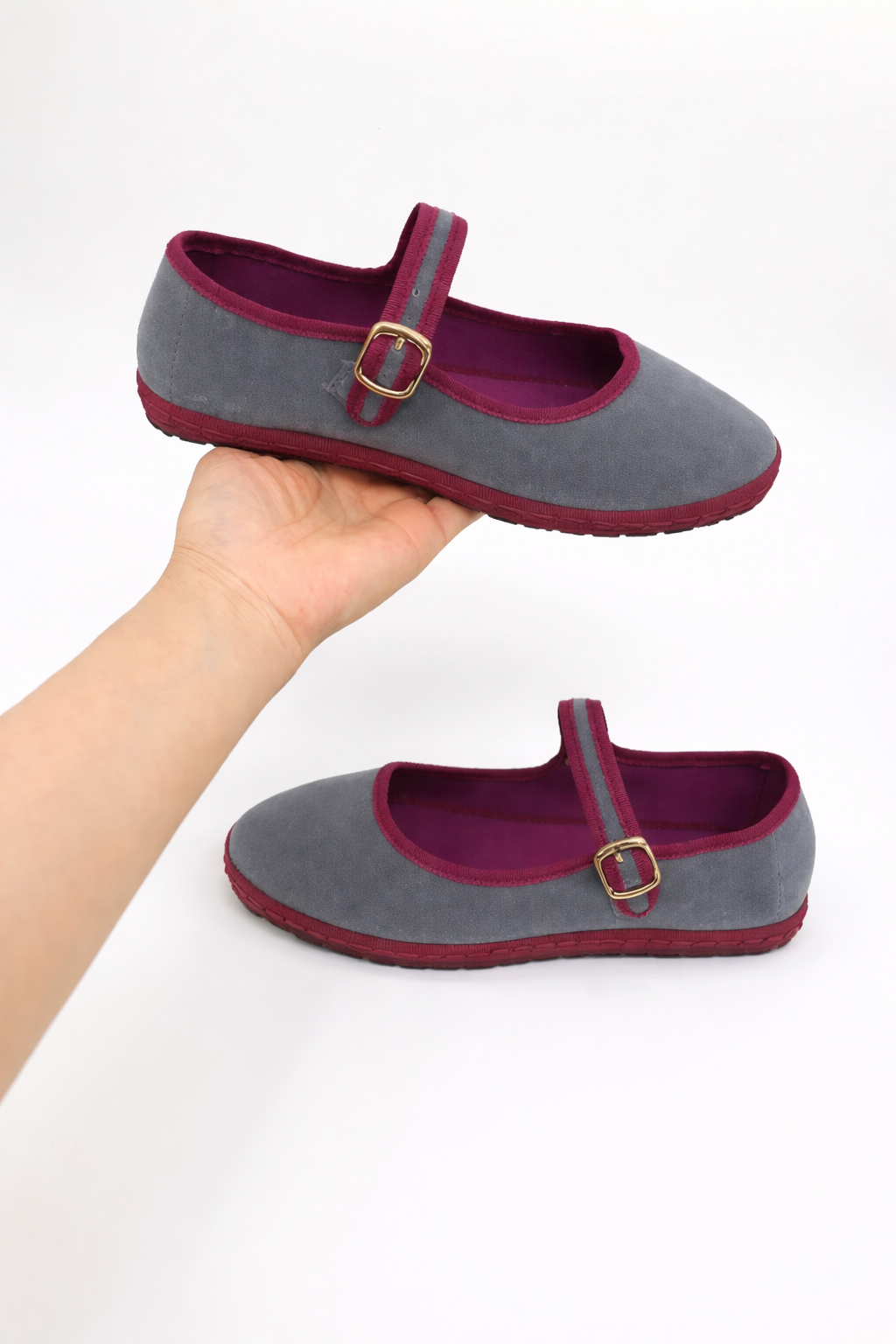 Bella | Velvet Mary Jane Ballet Flats with Round Toe and Buckle