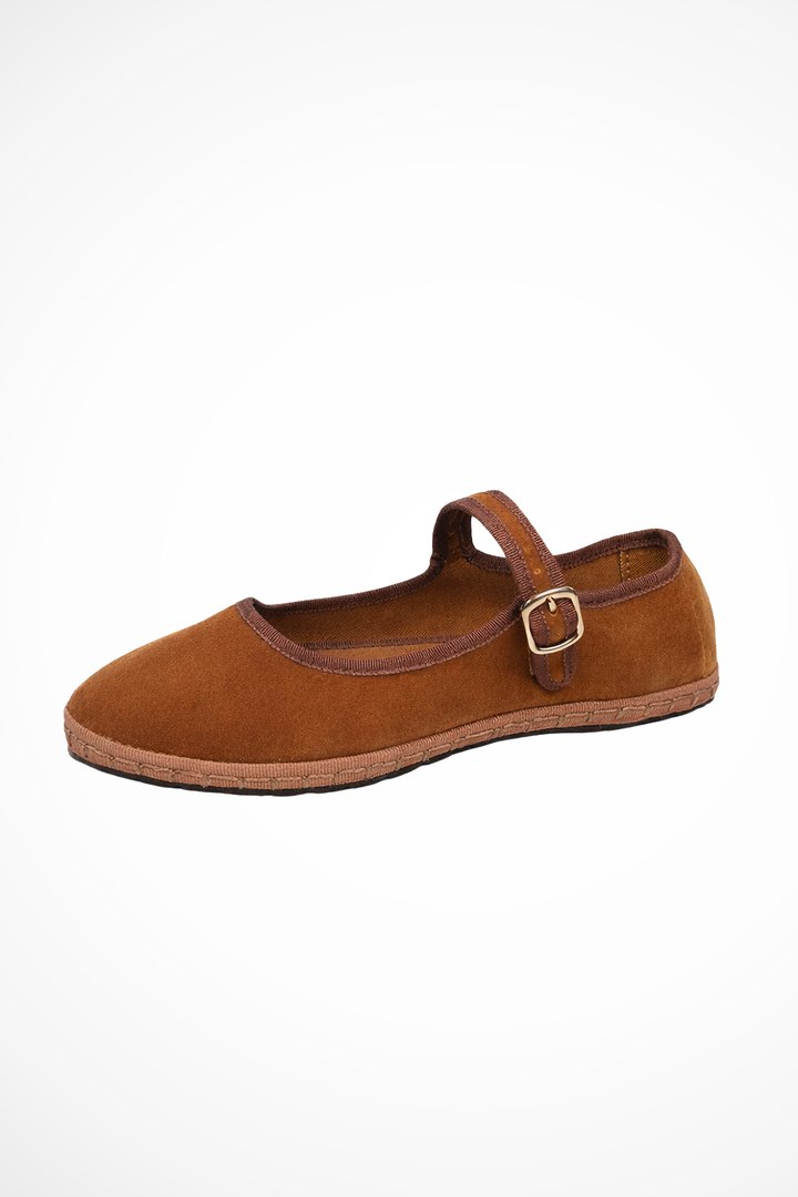 Bella | Velvet Mary Jane Ballet Flats with Round Toe and Buckle