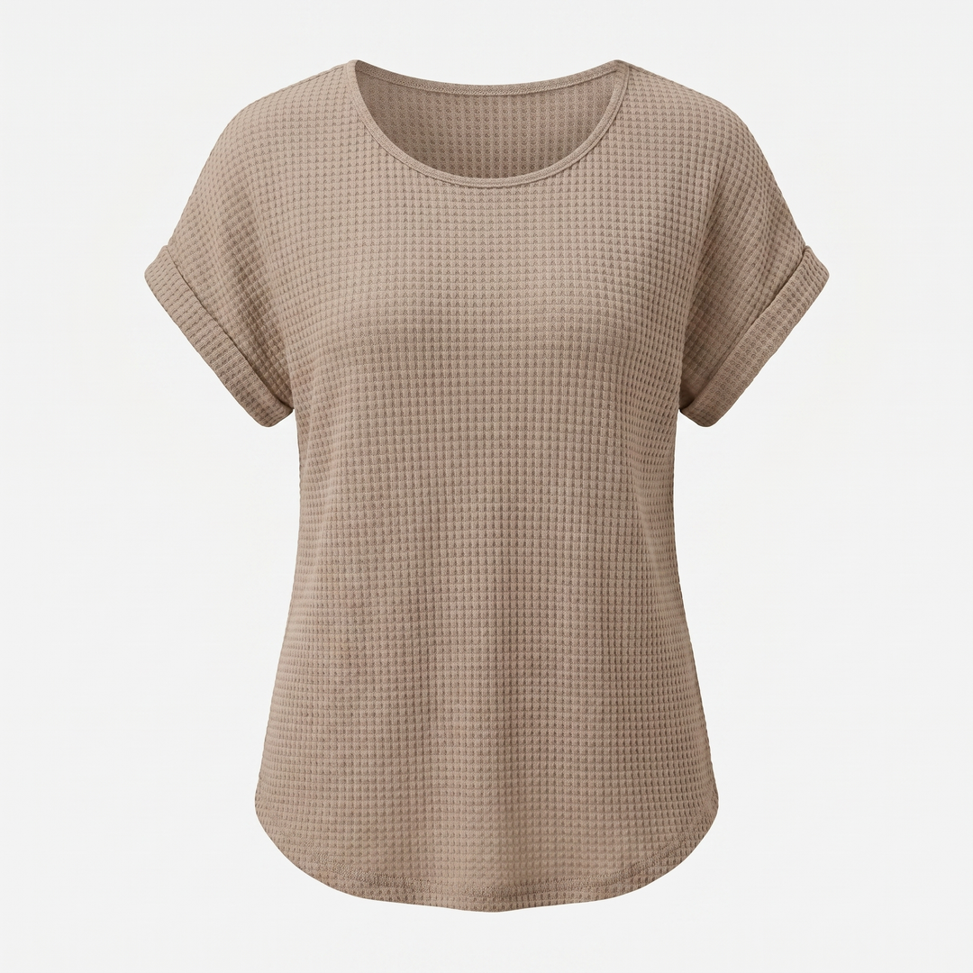 Evelyn | Crew Neck Waffle Knit Top with Relaxed Fit
