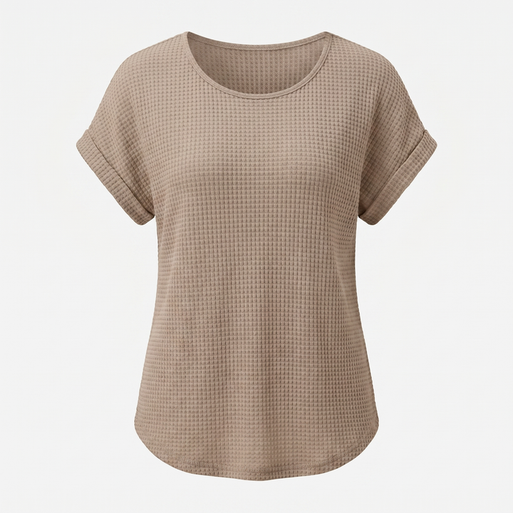 Evelyn | Crew Neck Waffle Knit Top with Relaxed Fit