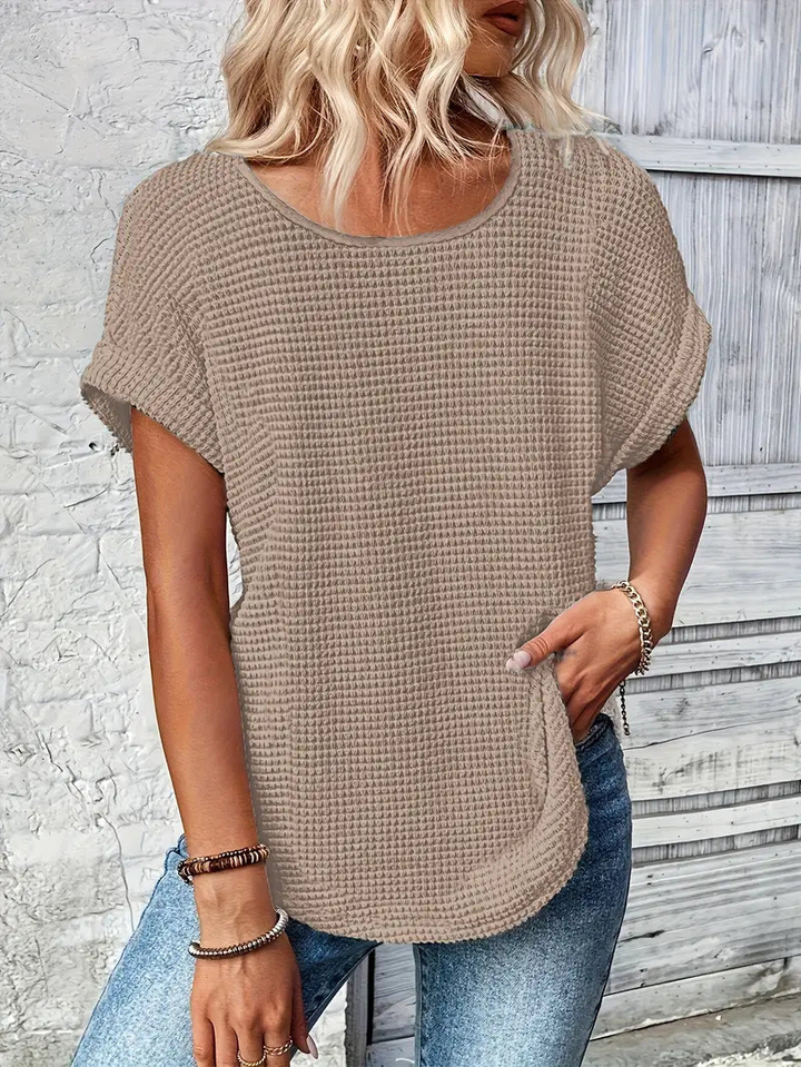 Evelyn | Crew Neck Waffle Knit Top with Relaxed Fit
