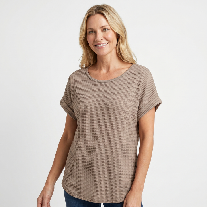 Evelyn | Crew Neck Waffle Knit Top with Relaxed Fit