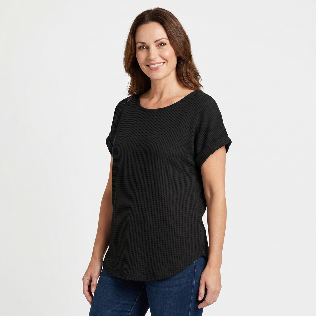 Evelyn | Crew Neck Waffle Knit Top with Relaxed Fit