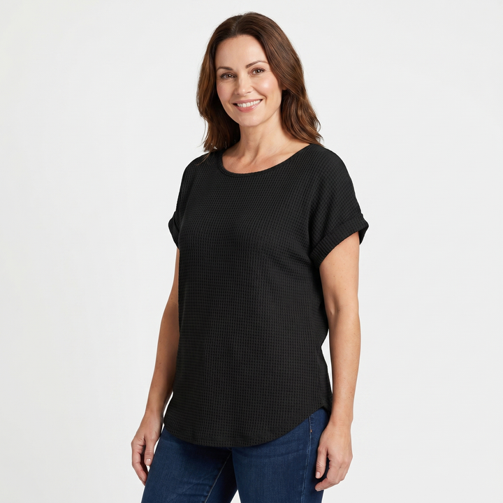 Evelyn | Crew Neck Waffle Knit Top with Relaxed Fit