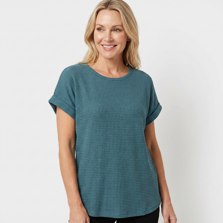 Evelyn | Crew Neck Waffle Knit Top with Relaxed Fit