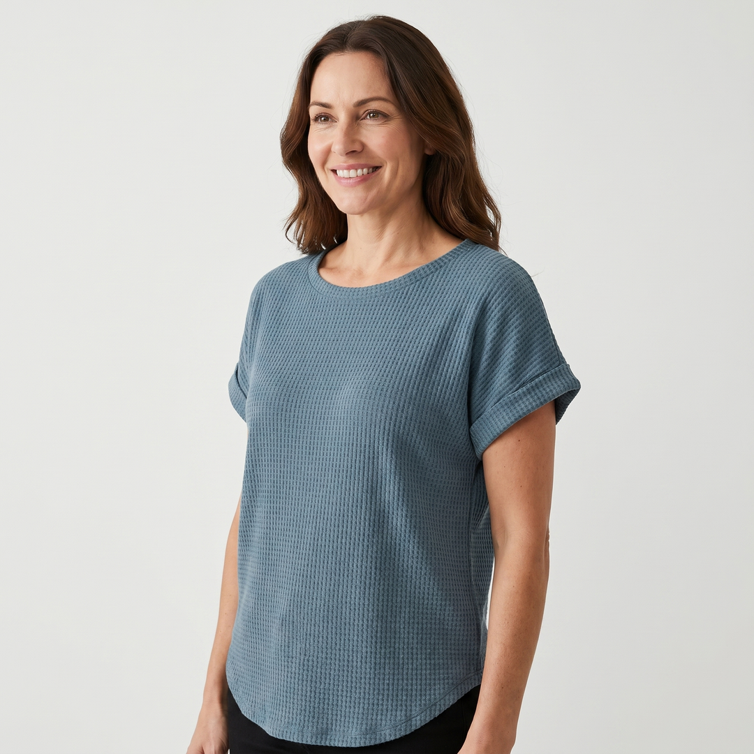 Evelyn | Crew Neck Waffle Knit Top with Relaxed Fit