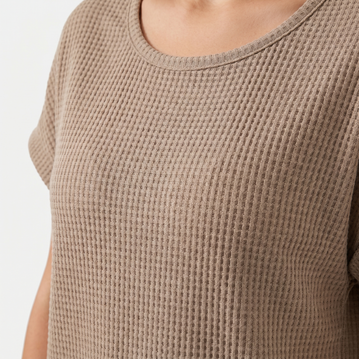 Evelyn | Crew Neck Waffle Knit Top with Relaxed Fit