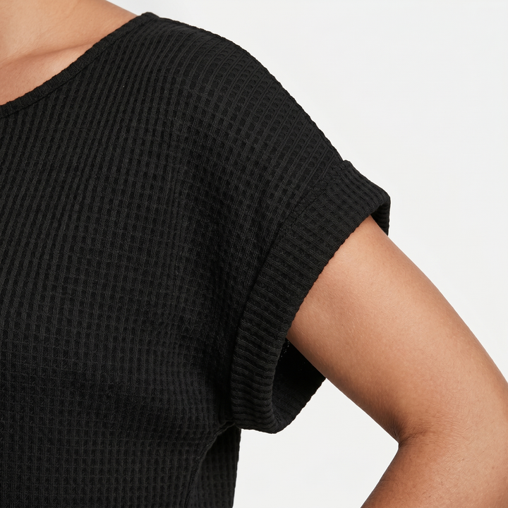 Evelyn | Crew Neck Waffle Knit Top with Relaxed Fit