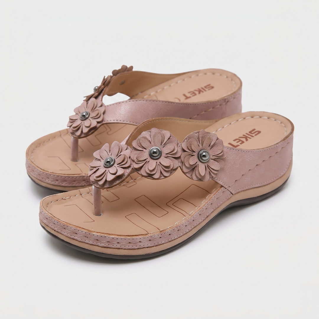 Jasmine | Toe-Post Sandals – Wedge Floral Appliques