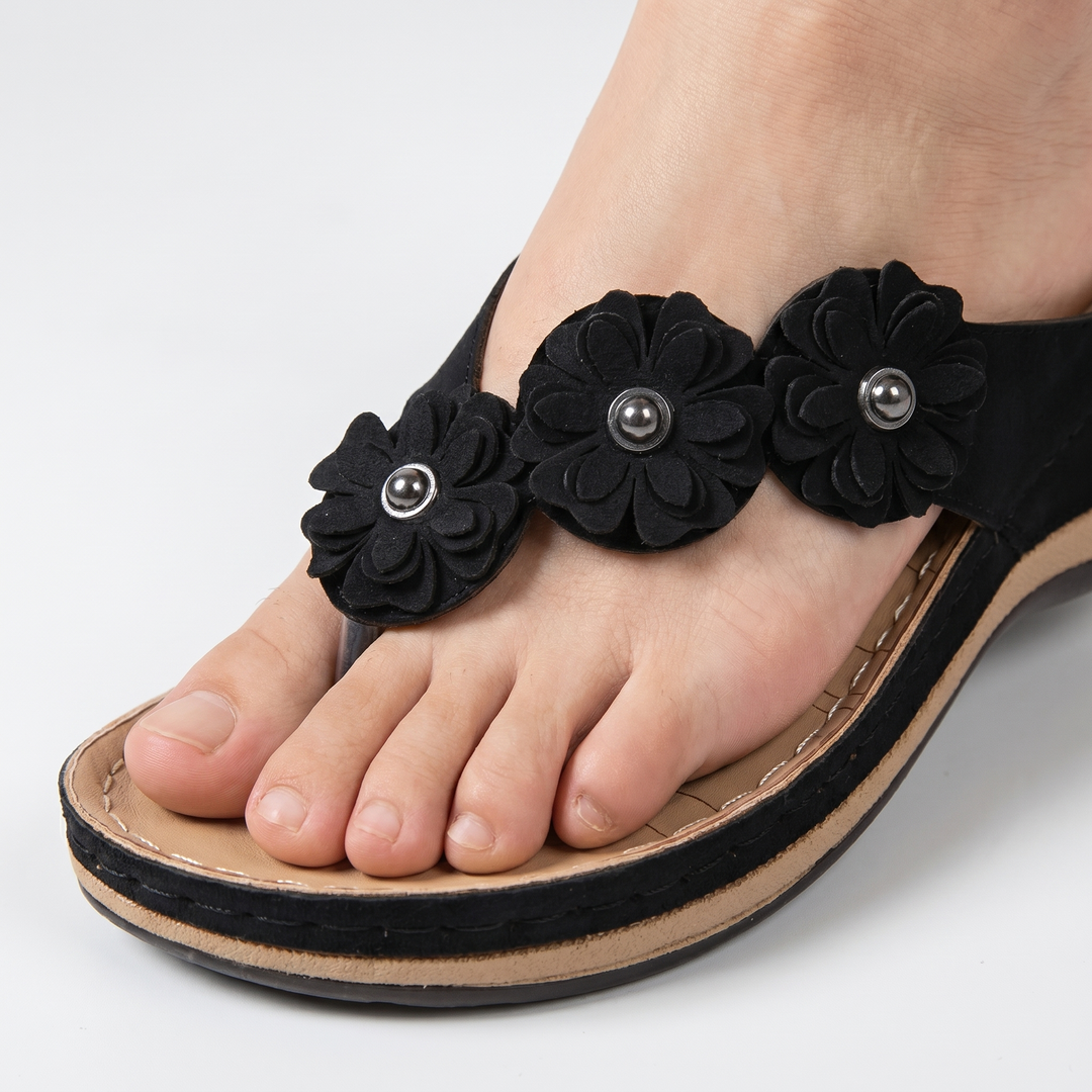 Jasmine | Toe-Post Sandals – Wedge Floral Appliques