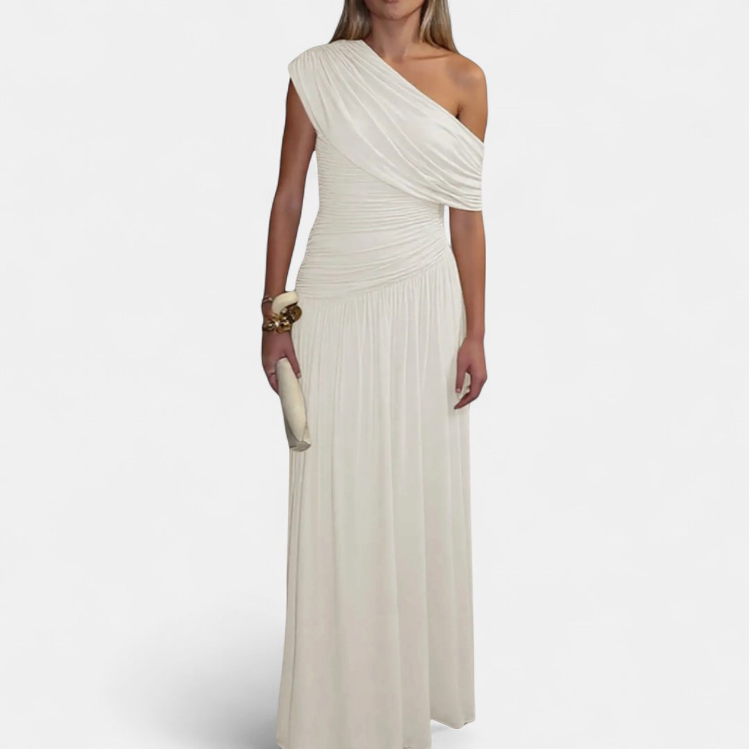 ROXANNE™ – Asymmetric Pleated Solid Dress