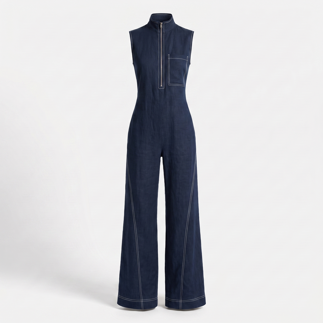 Mila | Denim Jumpsuit with Sleeveless Wide Leg and Front Zipper